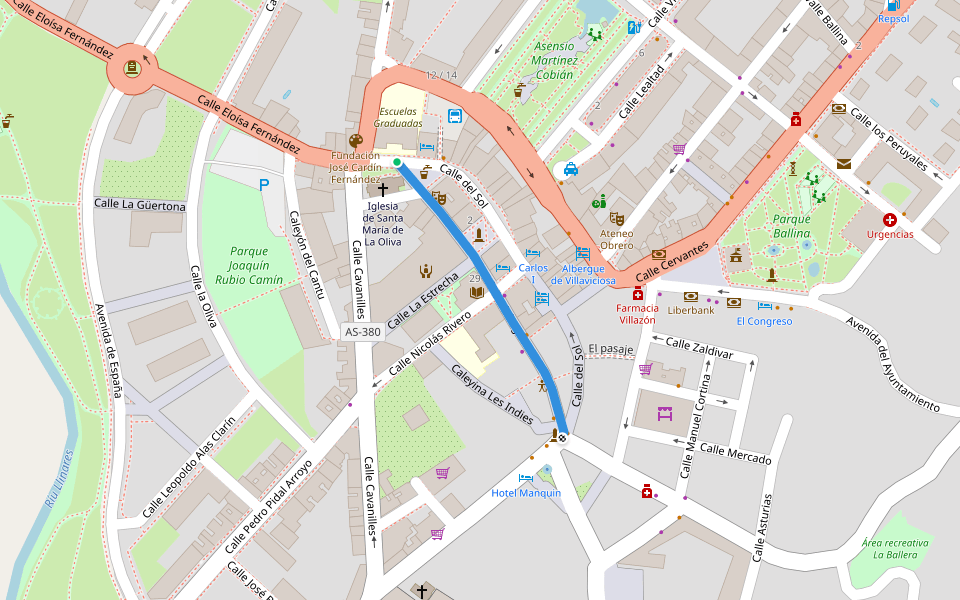 Calle del Agua walking route map in Villaviciosa