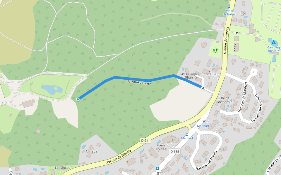 Harrobiko Bidea walking route map in Bidart