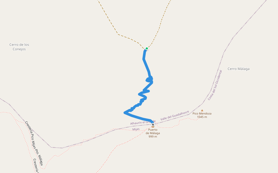Pto. Málaga-Camino de la Sierra walking route map in Alhaurín el Grande