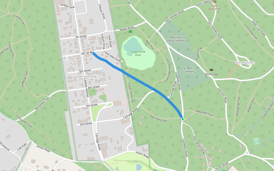 Cupid's Pathway walking route map in Mackinac Island