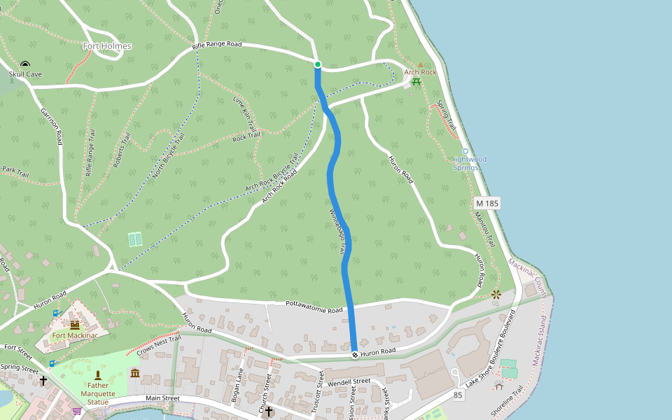 Winnebago Trail walking route map in Mackinac Island