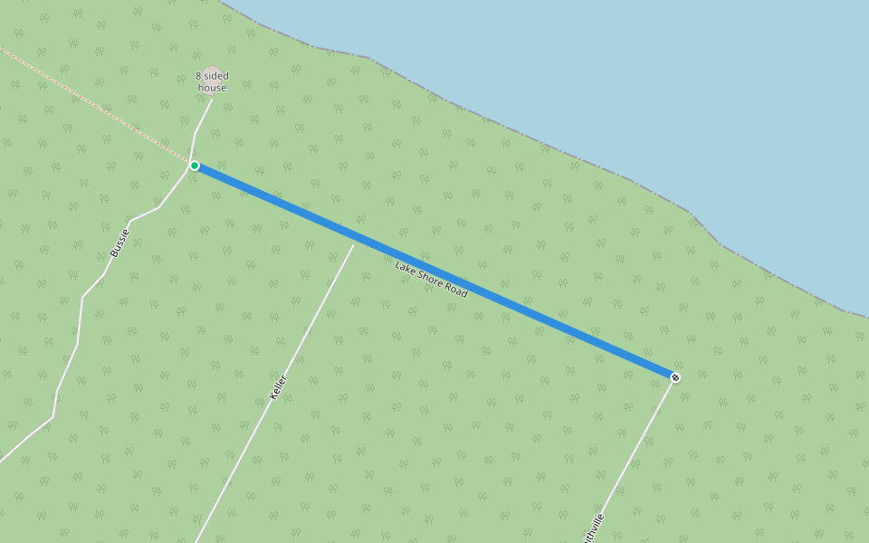 Lake Shore Road walking route map in Pointe Aux Pins
