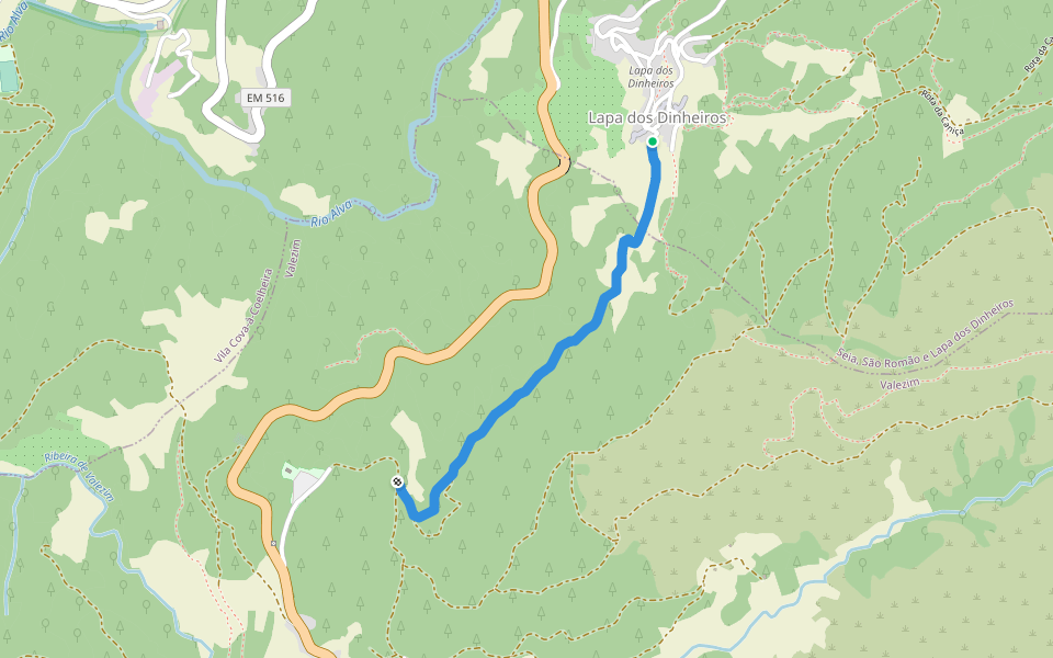 Trilho T2 (PNSE) - Lapa dos Dinheiros / Valezim walking route map in Lapa dos Dinheiros