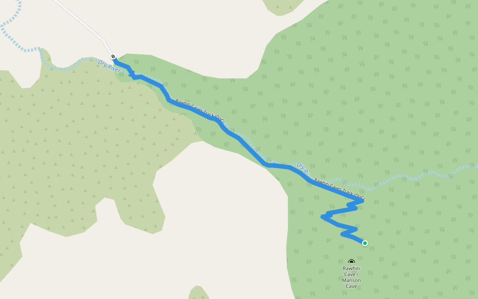 Rawhiti Caves Track (DoC) walking route map in Motupipi