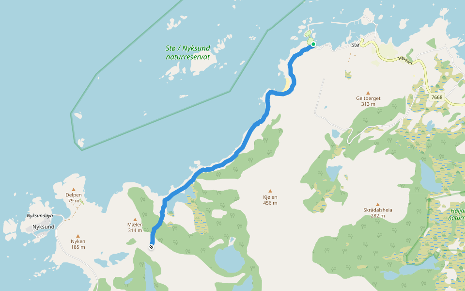 Dronningruta walking route map in Stø