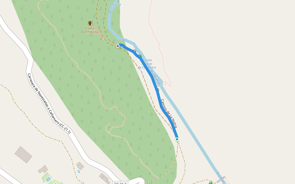 Camino de La Nutria walking route map in Cañamero