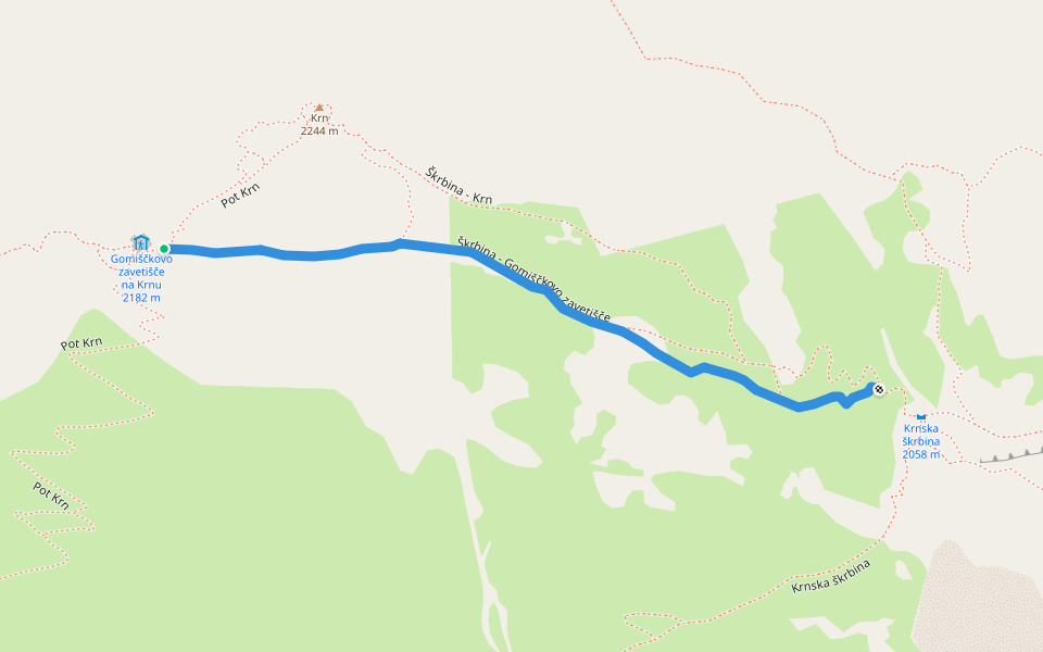 Škrbina - Gomiščkovo zavetišče walking route map in Krn