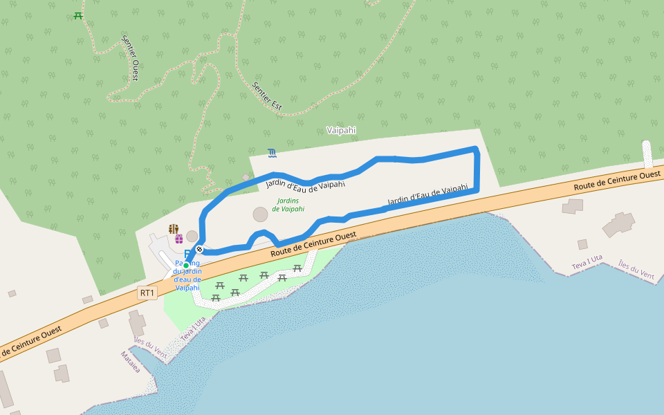 Jardin d'Eau de Vaipahi walking route map in Faaa