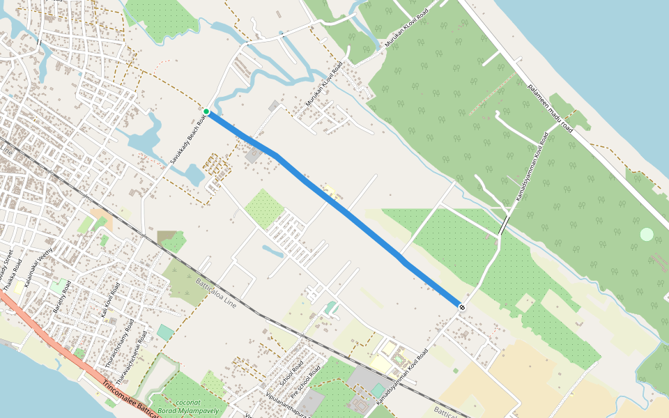 Yahappar Kovil Road walking route map in Eravur