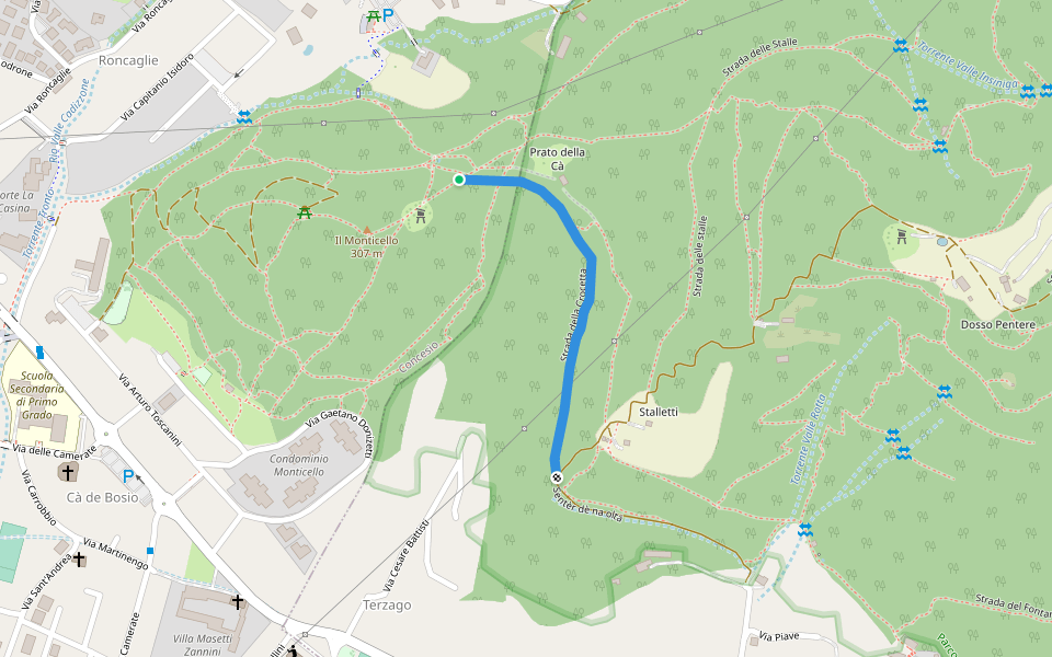 Strada della Crocetta walking route map in Concesio