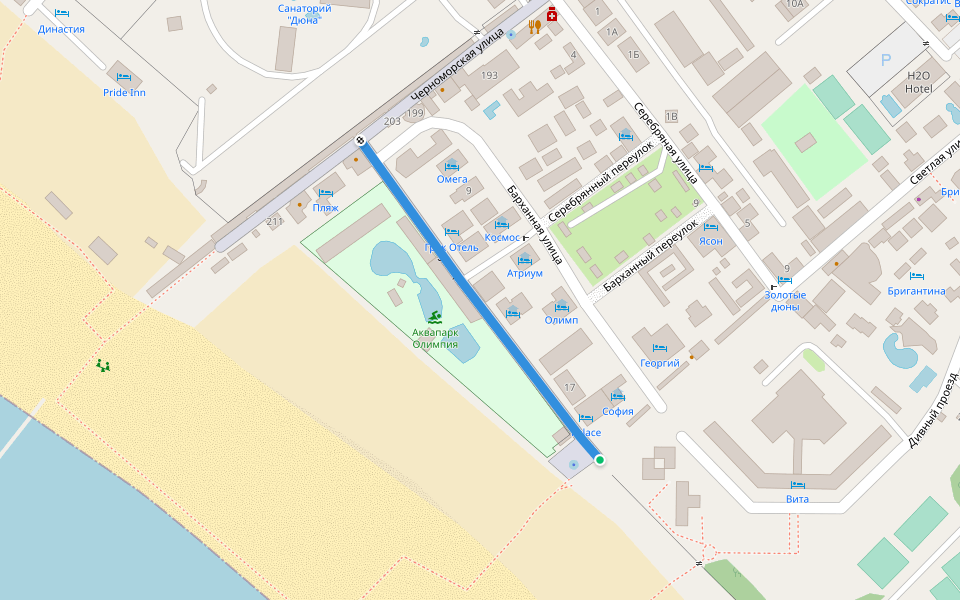 улица Золотые Пески walking route map in Vityazevo