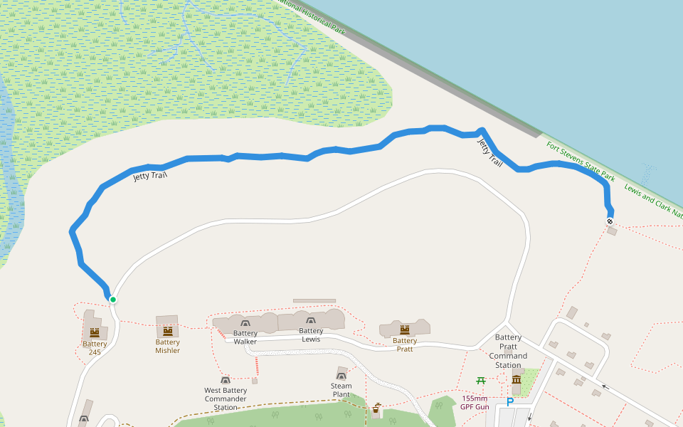 Jetty Trail walking route map in Warrenton
