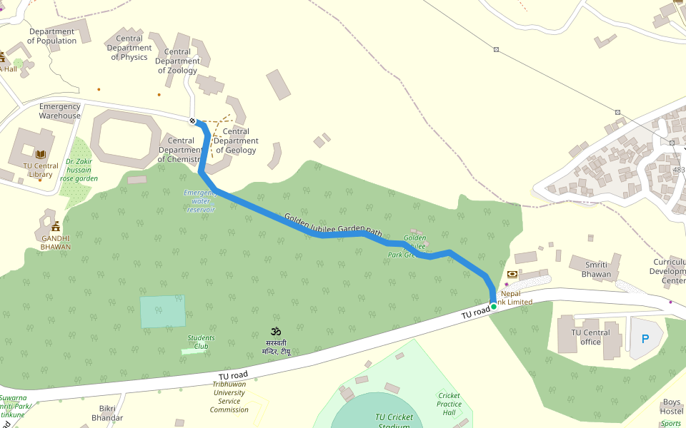 Golden Jubilee Garden path walking route map in Kirtipur