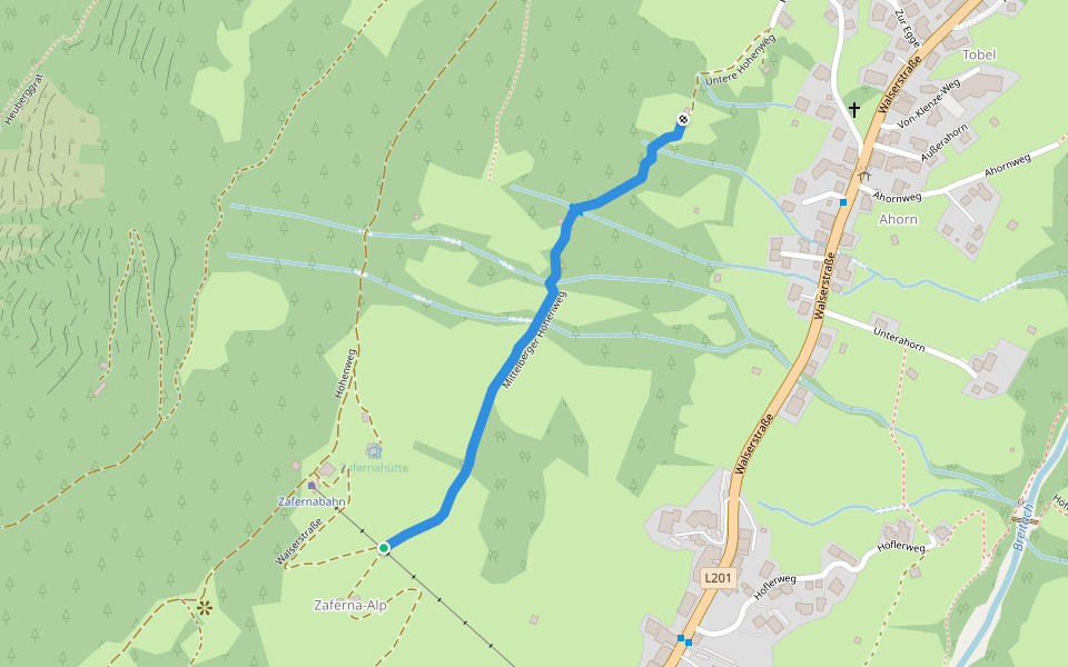 Mittelberger Höhenweg walking route map in Kleinwalsertal