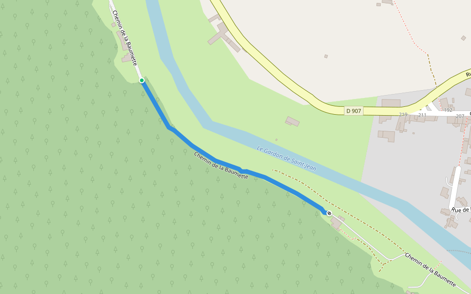 Chemin de la Baumette walking route map in Saint-Jean-du-Gard