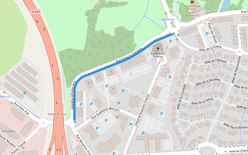 Rue François Rabelais walking route map in Saint-Herblain
