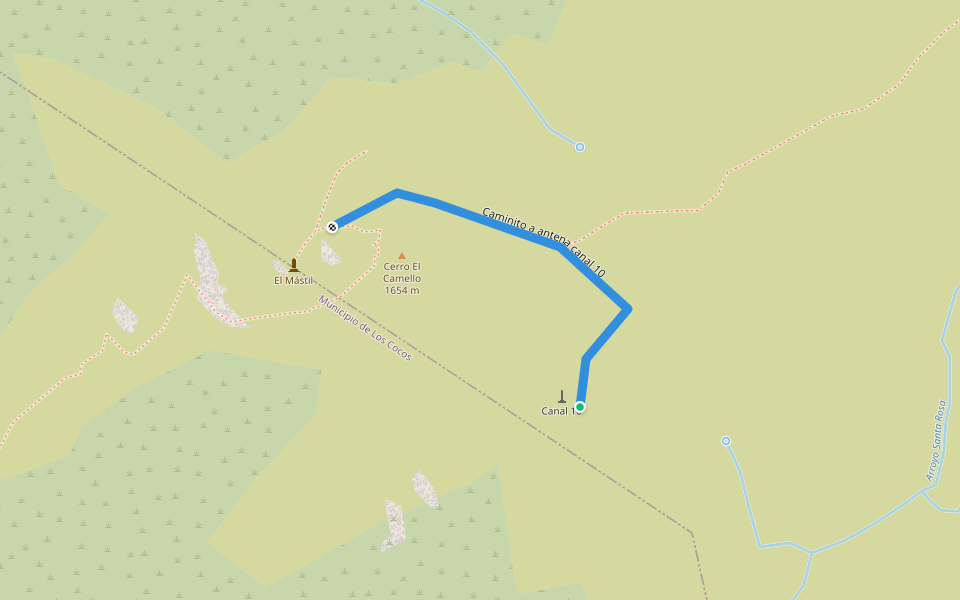 Caminito a antena canal 10 walking route map in Los Cocos