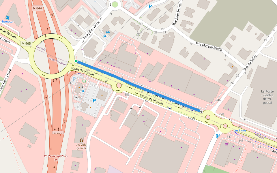 Route de Vannes walking route map in Orvault