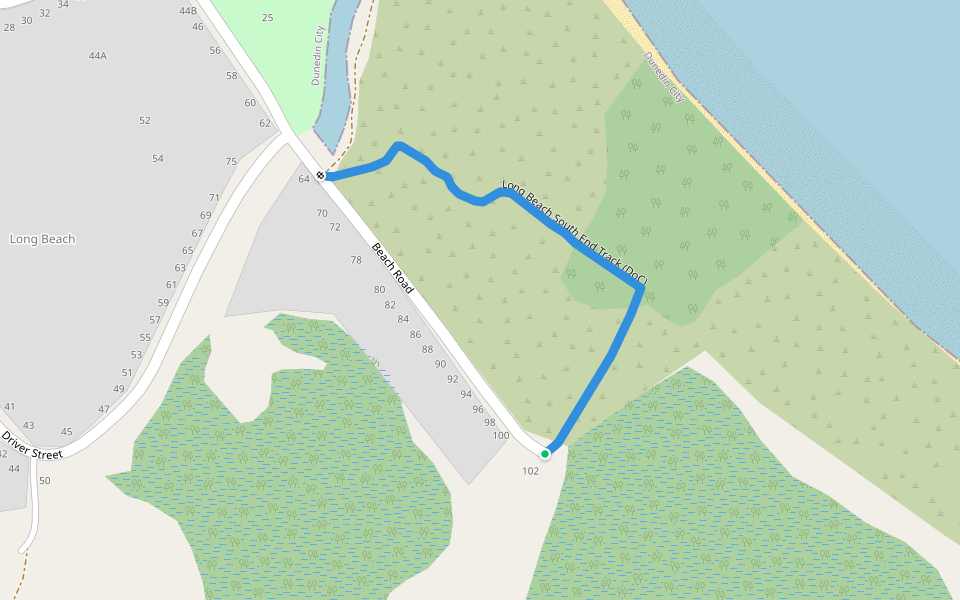 Long Beach South End Track (DoC) walking route map in Long Beach