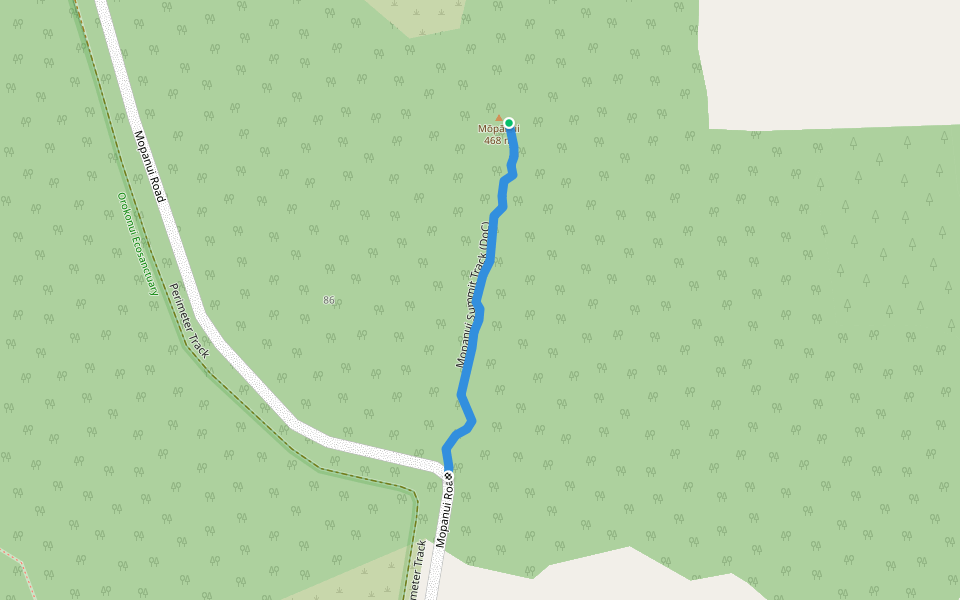 Mopanui Summit Track (DoC) walking route map in Waitati