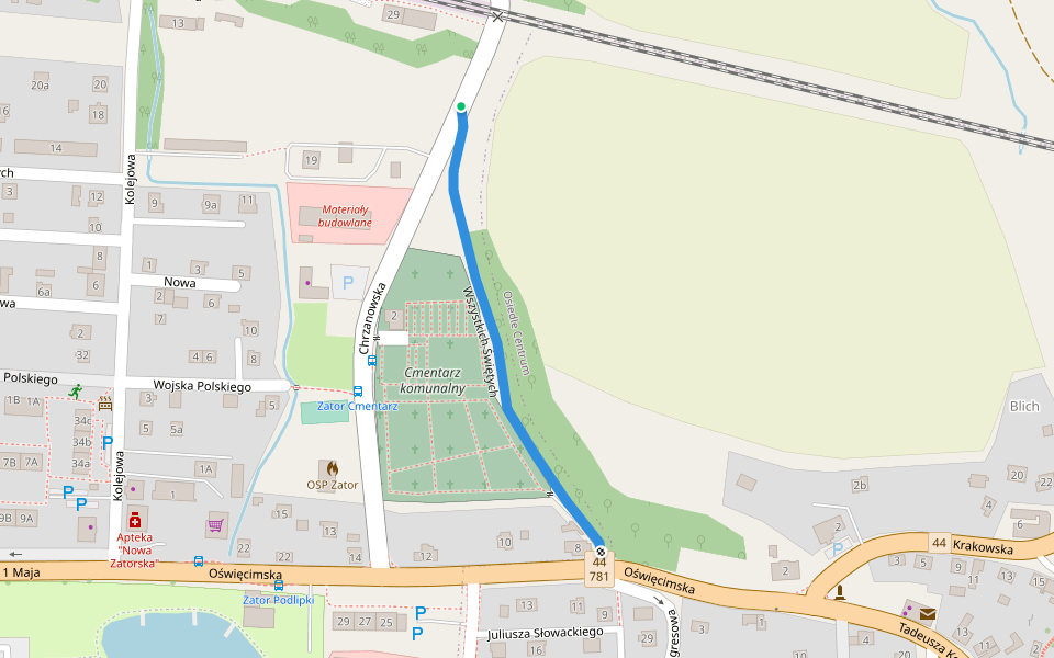 Wszystkich Świętych walking route map in Zator