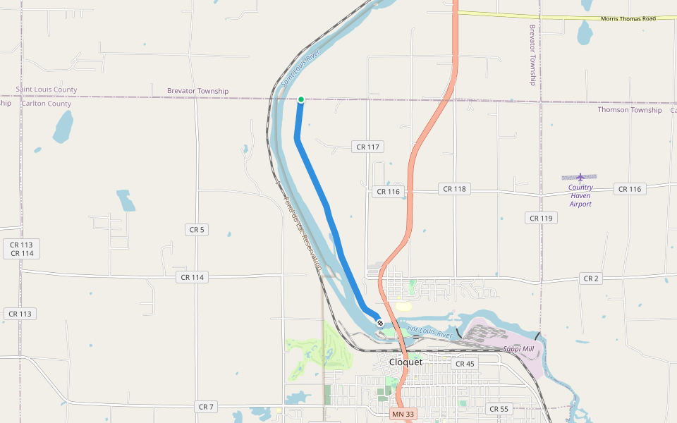 Duluth and Northeastern RR walking route map in Cloquet