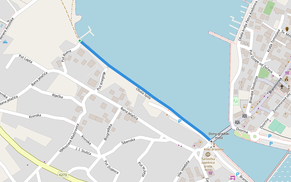 Obala Spile walking route map in Nin