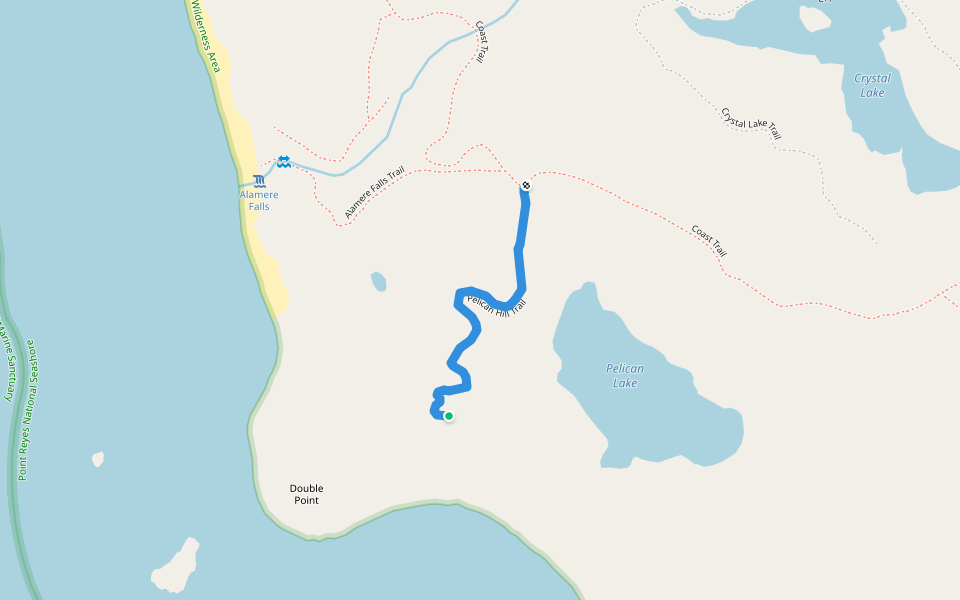Pelican Hill Trail walking route map in Bolinas