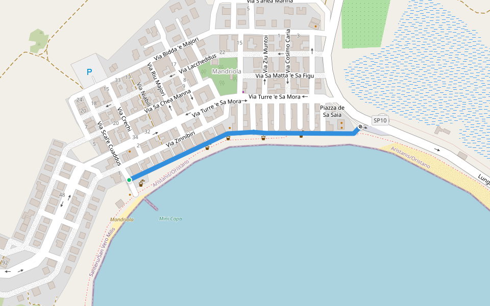 Lungomare Mesu 'e Turris walking route map in Mandriola