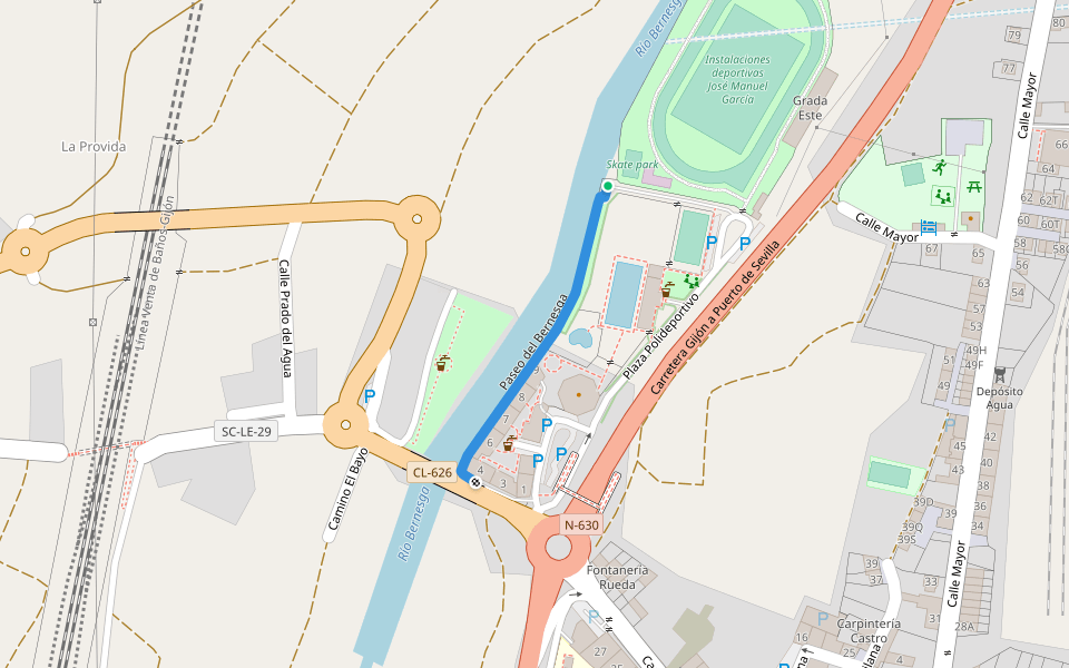 Paseo del Bernesga walking route map in La Robla