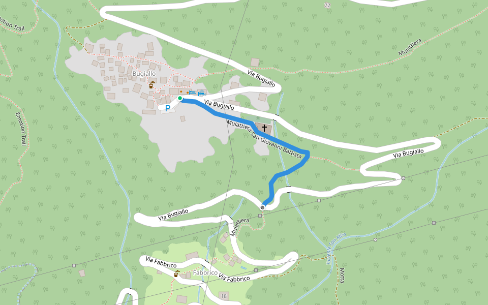 Mulattiera San Giovanni Battista walking route map in Bugiallo