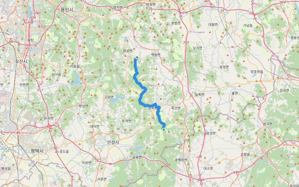 한남정맥 walking route map in Anseong-si