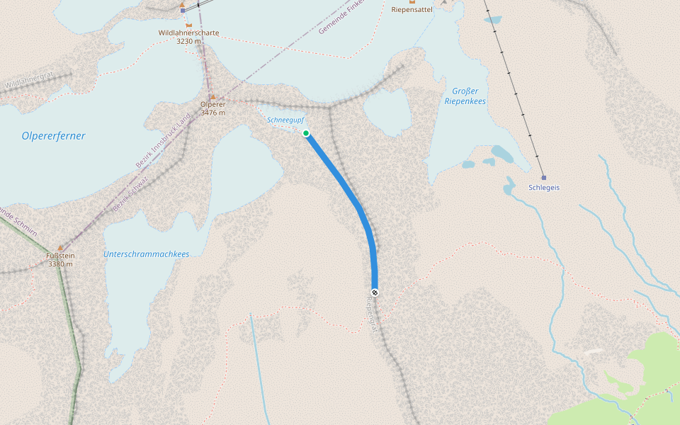 Riepengrat (wegloses Blockgelände) walking route map in Vals