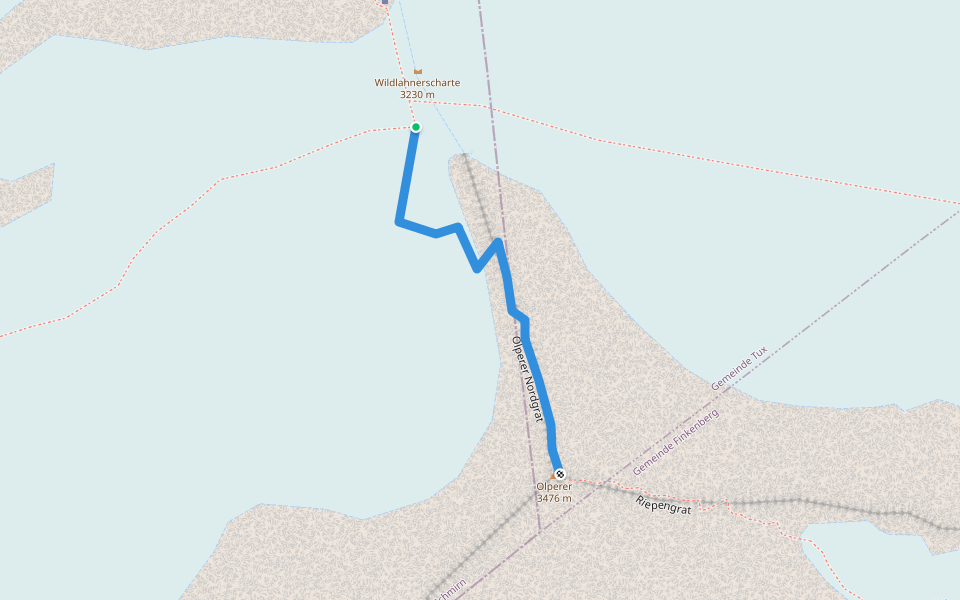 Olperer Nordgrat walking route map in Vals