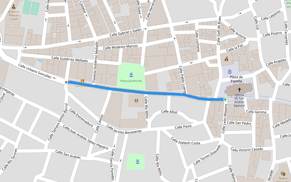 Calle Urbano González Serrano walking route map in Navalmoral de la Mata