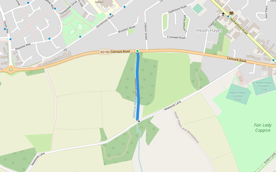Newlands Lane walking route map in Heath Hayes