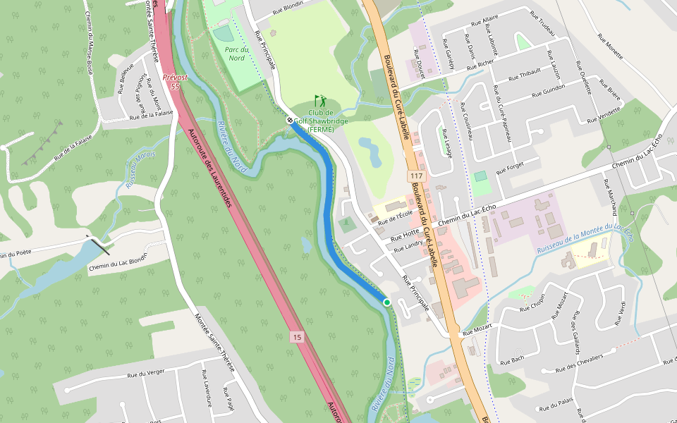 Des Hérons walking route map in Prévost