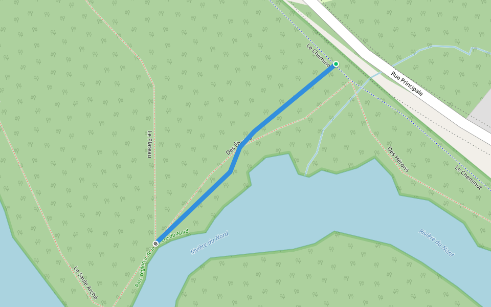 Des Éboulis walking route map in Prévost
