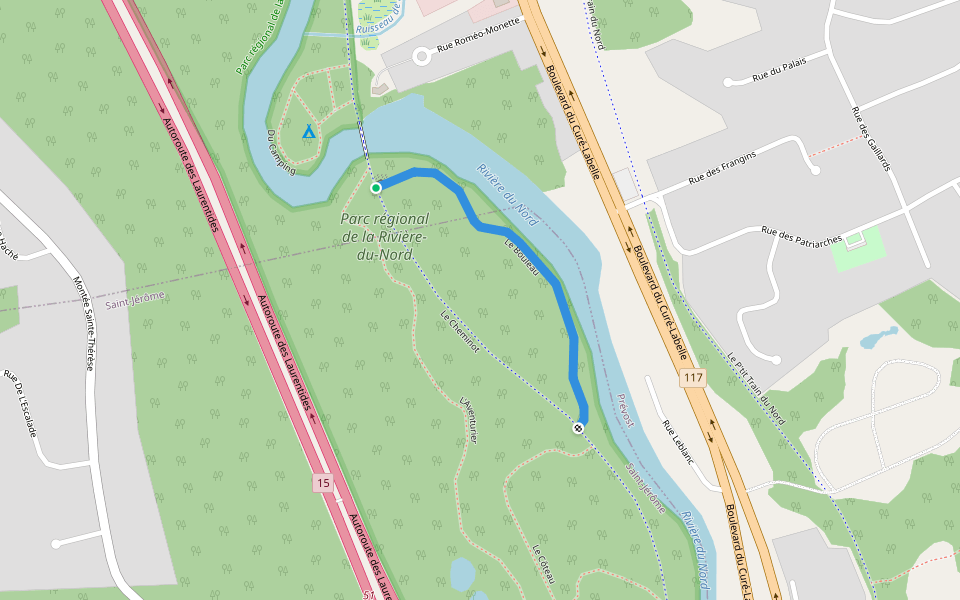 Le Bouleau walking route map in Prévost