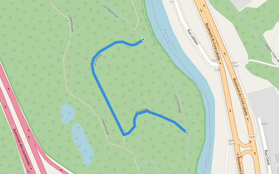 Le Côteau walking route map in Prévost