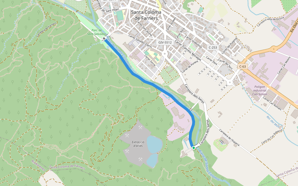 Passeig del Balneari walking route map in Santa Coloma de Farners