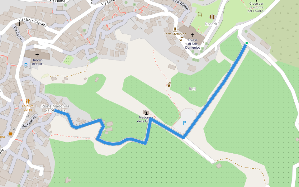 Via Madonna delle Grazie walking route map in Stilo