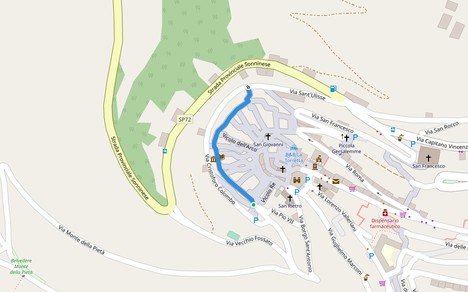 Via Giacomo Antonelli walking route map in Sonnino