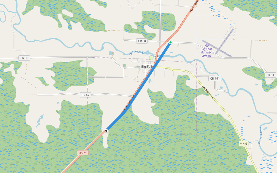 Blue Ox Trail (Voyageur Trail) walking route map in Big Falls