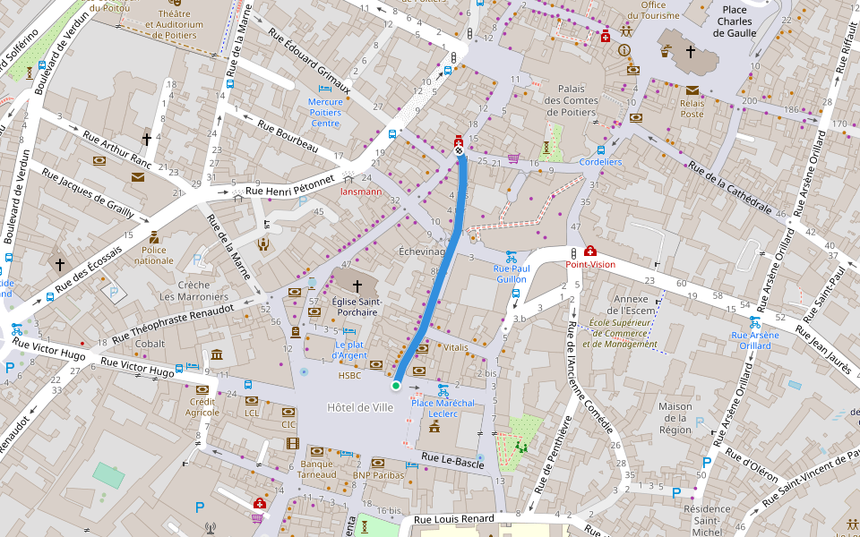 Rue des Grandes Écoles walking route map in Poitiers