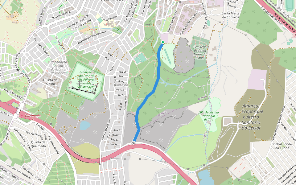 Trilho da Pedreira walking route map in Corroios