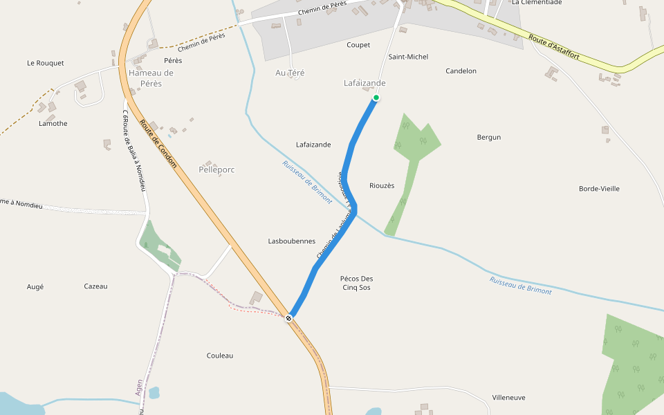 Chemin de Laplume à Lamontjoie walking route map in Laplume