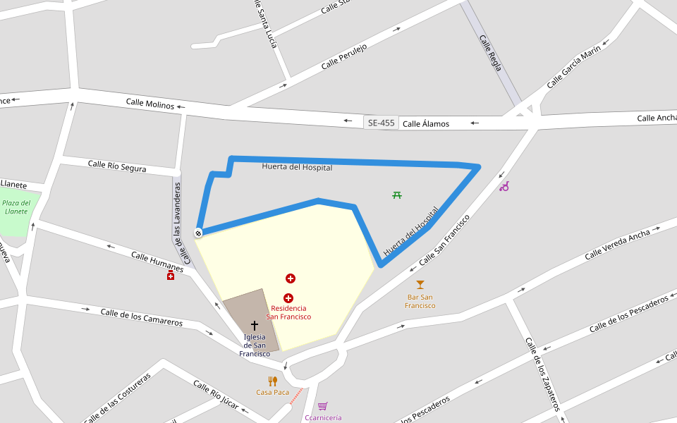 Huerta del Hospital walking route map in Morón de la Frontera