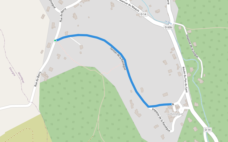 Sentier de la Rassègue walking route map in Massaguel