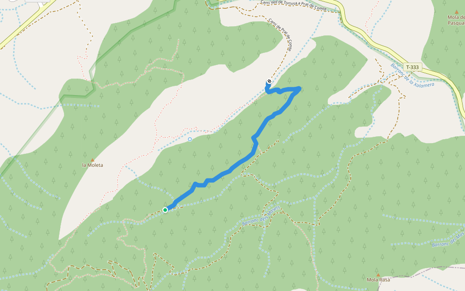 Camí de Prat de Comte walking route map in Prat de Comte